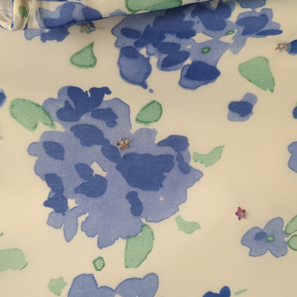 MSSP Max Studio Floral Dress - Elegant White with Blue Accents - Picture 3 of 14